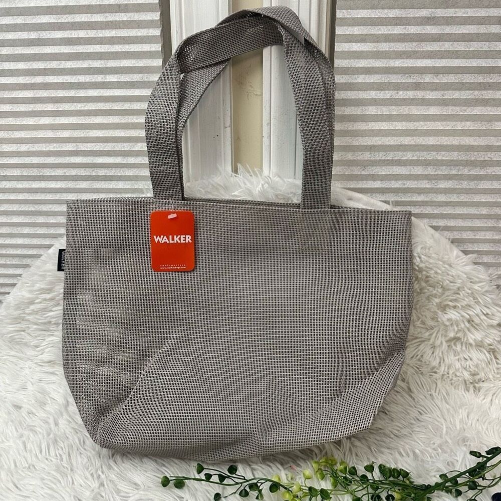 WALKER Gray Synthetic Mesh Tote‎ Project Needlepoint Handbag 14” x9” NEW